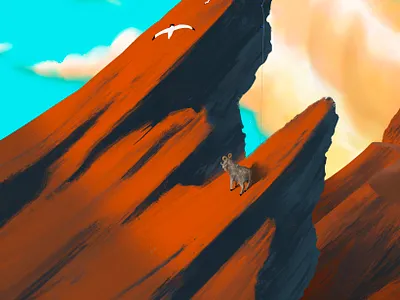 Climbing birds draw drawing dribbble goat graphic illustration landscape mountainer nature rock sky