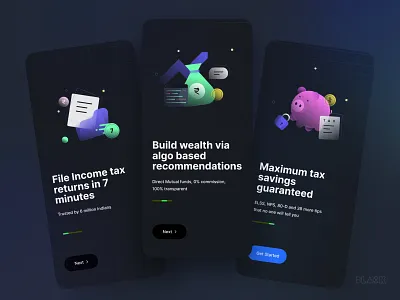 BLACK | Onboarding walkthrough animation black branding creative data graphic design illustration interaction mutual fund onboarding onboarding screen piggy savings tax tax returns tax saving ui ux vector wealth