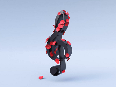 Music Bloom - Video 3d blender bloom c4d cherry blossom color concept cycles floral flowers illustration japan lettering music render rendering symbol treble clef typography violin