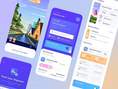 Cargo Delivery App Tracker Animation Version 😌 animation app apple ar cargo chart city dashboard delivery illustration ios mobile orely road shipping shopping tracker truck ui vr