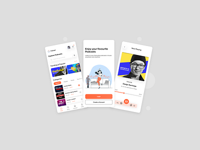 Podcast App - Mobile appfor podcasts & Music design podcas podcastapp typography ui uidesign uiux uxdesigner web design