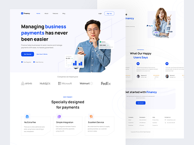 Financy - Landing Page bank clean design finance fintech landingpage minimal modern money payment startup ui wallet website