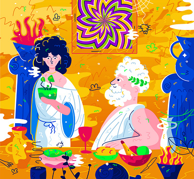 poisoning of emperor claudius. silpo x marco ancient rome art character claudius death cap emperor flat historical history illustration mushroom people prominent figures psychedelic rome silpo store design vector vectorart vectorillustration