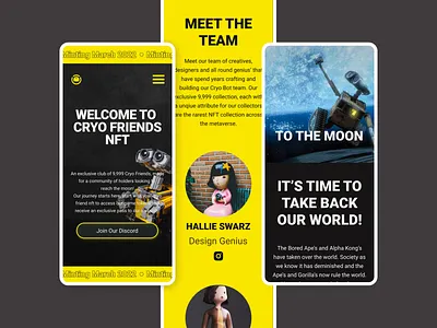 Cryo Bot Friends NFT Website Design crypto meta verse metaverse designer nft nft website responsive website ui design ux design uxui design web 3.0 design web3.0 website design website designer website development