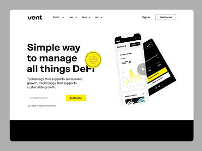 Vent – Landing Page bazen agency bitcoin blockchain crowdfunding crowdfunding platform crypto crypto app crypto landing page crypto projects crypto wallet cryptocurrency platform defi etherium financial management finetech landing page landing page design ui ux vent