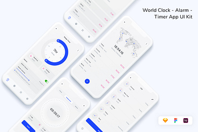 World Clock - Alarm - Timer App UI Kit alarm app clock design timer ui ui design ui kit ux world