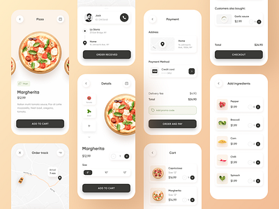 Pizza delivery app app design colors concept app food food app food delivery interface minimal minimalism mobile app mobile app design mobile ui orange pizza pizza app simple ui ux uxui yellow