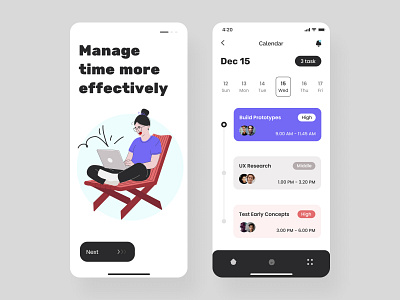 Time management iOS mobile app android app app application design illustration illustrator ios managment mobile mobile app mobile app design mobile application mobile screens startup time manager ui ux