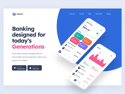 Banking app landing 3d app banking clean color concept design home page landing link minimal ui ux web web design webapp website