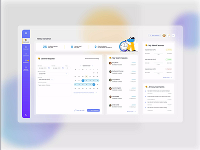 Leave Management Dashboard animaion dark mode data visualization design hr leave management leave request leaves data management time off management ui ux