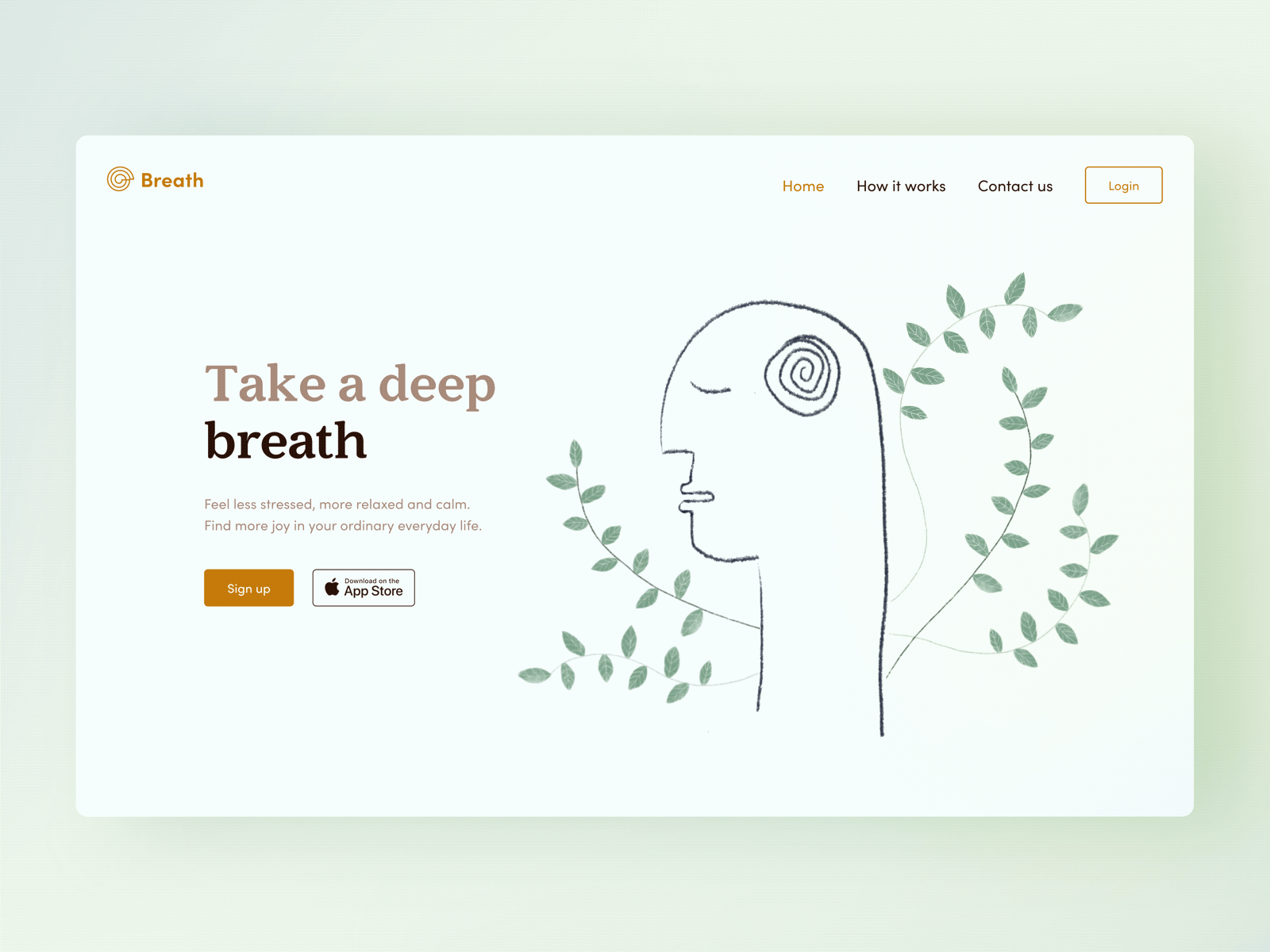 Breath - Mental Health App animation hero illustration landing page meditation mental health ui