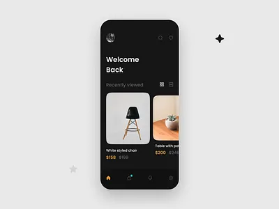 Home Decoration E-Commerce App app app design app mockup app redesign clean dark dark ui decoration app e commerce e commerce app fitness flowers furniture furniture app home home decoration ios app minimal mobile app ui