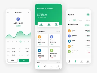 Cryptocurrency App app app design app mockup clean crypto crypto app currency dark ui e wallet fintech ios app light ui minimal mobile app modern trade trading ui ux wallet