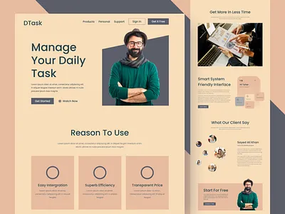 Daily task management website branding daily task design graphic design illustration illustrator landing page minimal responsive task management trendy ui uilanding page user experience user interface ux uxui web design website