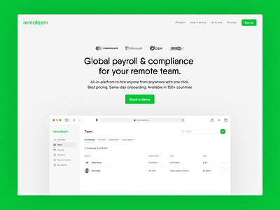 Landing Page for Remoteam.io branding design flat graphic design hero section illustration interfaces landing logo logos minimal mobile top section ui web website