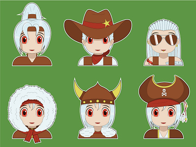One face, many characters character characters chibi cute humor sticker stickers vector