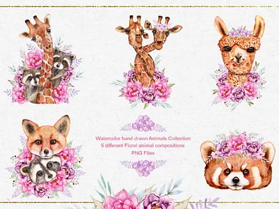 Watercolor Animals and Flowers branding bundle design illustration logo template typography vector