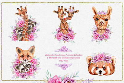 Watercolor Animals and Flowers branding bundle design illustration logo template typography vector