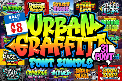 Urban Graffiti Font Bundle branding bundle design illustration logo template typography