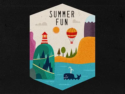 Summer | Badge Design with Textures adventure badge badge design camping design emblem illustration lake logo retro badge summer fun texture textures vector vintage whale