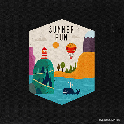 Summer | Badge Design with Textures adventure badge badge design camping design emblem illustration lake logo retro badge summer fun texture textures vector vintage whale