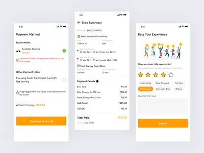 bud-e - User App | Payments, Ride Summary, Rating & Review.