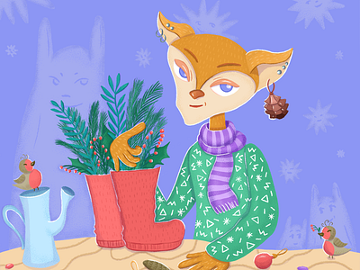 Holiday crafting 2d art artwork birds blue christmas conceptart crafting design digital fox girl holiday illustration logo nature newyear punk table ui