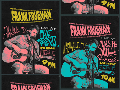 February Gig Posters acoustic concert flyer franklin gig gig poster graphic design guitar harmonica illustrator music nashville photoshop poster punk punk rock show singer songwriter tennessee vibrant