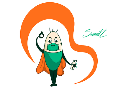 Medical capsule in mask with antiseptic 2d art antibiotic antiseptic antivirus biology branding capsule cartoon character chemistry covid19 doctor help illustratorukraine mask medical sweetl vector virus vitamin