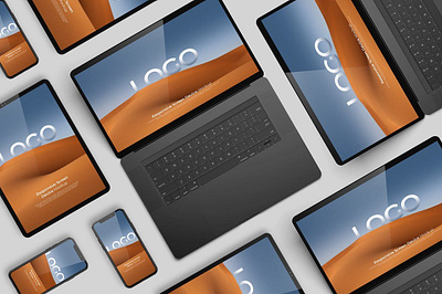 Responsive Screen Devices abstract clean device display laptop mac macbook mockup phone phone mockup presentation realistic responsive simple smartphone theme ui web webpage website