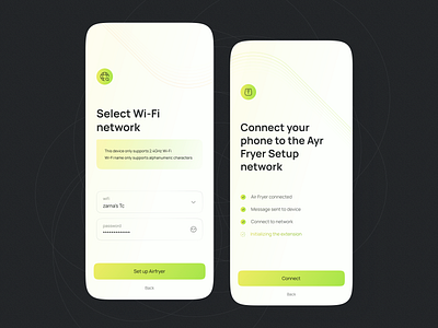 Ayr Fryer network setup app clean coocking coocking app cook cook app design food ios log in mobile network onboarding recipes registration setup ui user ux walkthrough