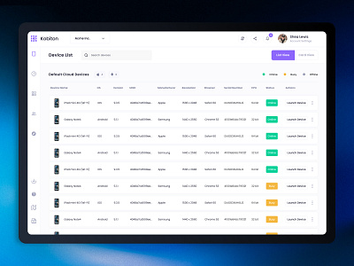 Kobiton - Desktop Device List View app branding clean dashboard design device list illustration logo ui ux web website
