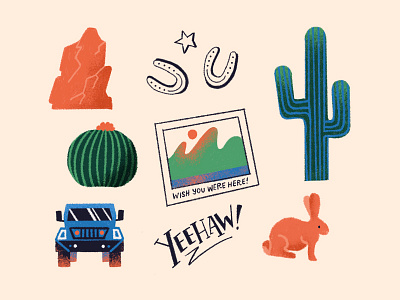 Desert Dreams Sticker Sheet cactus etsy illustration jeep national park nature procreate rabbit rock southwest sticker sheet texture