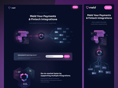 Meld Payments Landing Page animations branding clean dark design fintech illustration logo lottie ui ux web webflow website