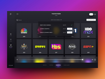 Crestron CH5 - Video (Favorite Channels) Interaction app button ch5 crestron dark mode dark theme design gradient home automation icon interaction interaction design intuitiv product product design smart home ui user experience user interface ux