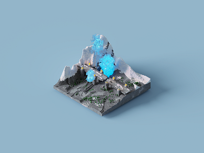 Snow Capped Peaks adventure blue bridge crystal design dungeonsanddragons fantastic fantasy magic magicavoxel mountain path peaks snow stone voxel