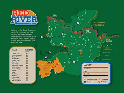 Red River Gorge Map badges branding design graphicdesign greatoutdoors hiking icons identity illustration illustrator infographic logo map outdoors redrivergorge typography vector