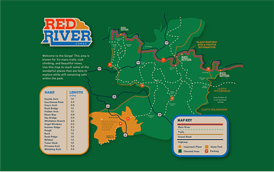 Red River Gorge Map badges branding design graphicdesign greatoutdoors hiking icons identity illustration illustrator infographic logo map outdoors redrivergorge typography vector