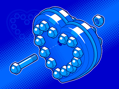 Steel Love blue blueprint bolt heart isometric isometric graphics line love metal screw steel strong tech technical drawing technical graphics technical illustration technology valentine valentines day vector graphics