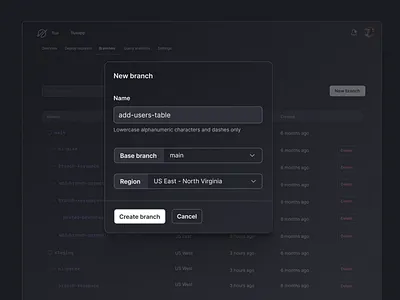 Database Branch product design ui ux