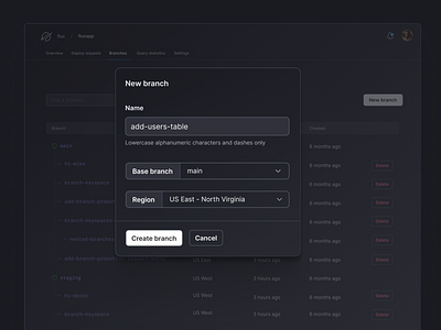 Database Branch product design ui ux