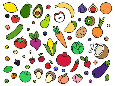 Fruits, vegetables and berries 2d berries design doodle flat food fruits graphic design illustration simple vector vegetables