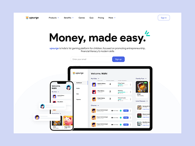 Web design work for an edtech and gaming company design design for kids design for teens edtech education finance design finance site fintech landing page landing page design money site personal finance teen website ui design ux design web design website design website ui website ux