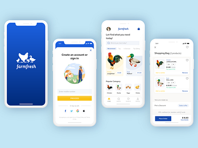 FreshFarm: Poultry Products app chicken design food mobile app ui