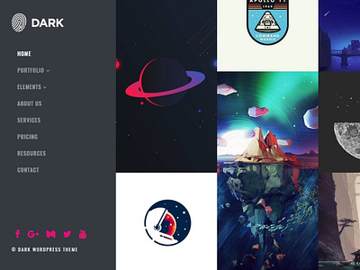 Dark WordPress Theme - Portfolio css dark design elements illustration landign page logo menu navigation plugins portfolio responsive site builder style template theme web design widgets wordpress wp