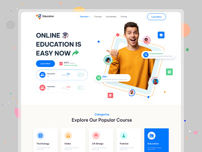 Online Education Landing Page Design 2022 clean design education illustration landingpage logo online education responsive template trendy ui ui ux website