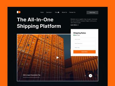 Shipping Company Landing Page Design black company design flat form gradient international landing page logo minimal orange product design professional shades shipping typography ui ui design ux white