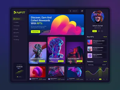 NFT Marketplace Dashboard Dark 3d crypto cryptocurrency dark dark ui dashboard ethereum glassmorphism marketplace nft nft panel nftart nfts non fungible platform token ui uidesign ux web app