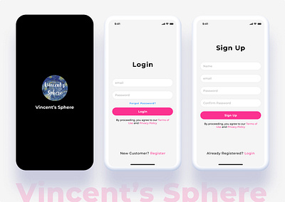 Ecommerce Vincent's Sphere App Splash/Login/Signup Screens android branding design e commerce e commerce ecommerce figma ios login react native signup splash ui ux