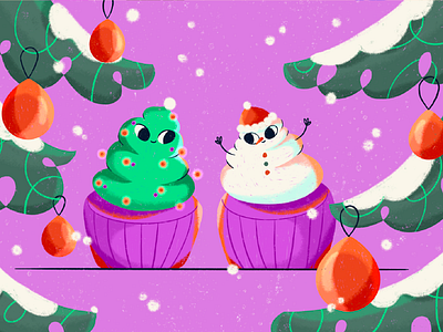 Christmas muffins christmas christmas tree colors comercial cookie flat food green holliday illustration muffin pink red snowman sweet toy tree white winter